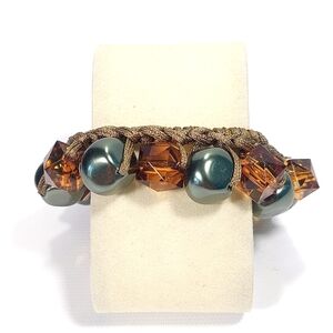 NWOT Amber Sea Green Beaded Bauble Woven Stretch Bracelet